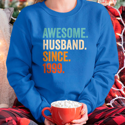 Best Wife Shirt, Wife and Husband Unisex T-Shirt/Hoodie/Sweatshirt HLT00 - Awesome Husband Since 1999 25th wedding anniversary 25 years T-Shirt (1)