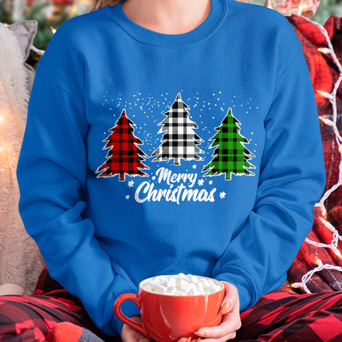 Merry Christmas Tree Xmas Buffalo Plaid Red White Green T-Shirt (SKU-MRCM-22) FMA