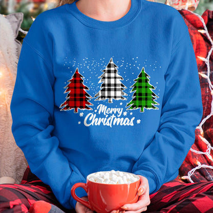Merry Christmas Tree Xmas Buffalo Plaid Red White Green T-Shirt (SKU-MRCM-22) FMA