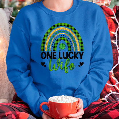 Best Wife Shirt, Wife and Husband Unisex T-Shirt/Hoodie/Sweatshirt HLT00 - Gift for wife T shirt, lucky wife   Womens One Lucky Wife Boho Rainbow St Patricks Day Shamrock Ragl