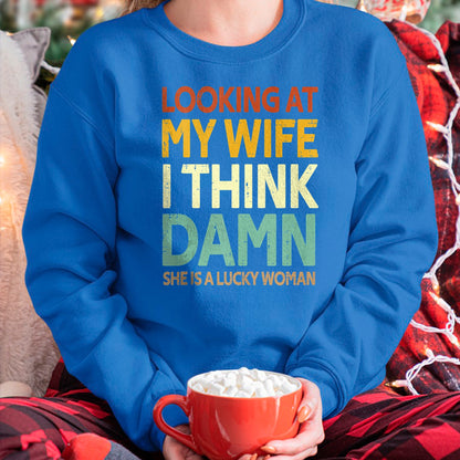 Best Wife Shirt, Wife and Husband Unisex T-Shirt/Hoodie/Sweatshirt HLT00 - Gift for wife T shirt, lucky wife   My Wife Is A Lucky Woman Husband Wife Themed Present Tank Top (1)