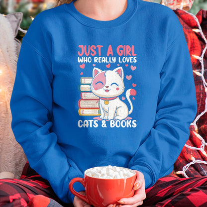 Cat Love Shirt, Funny Cat Lover Gift UnisexT-Shirt/Hoodie/Sweatshirt HLT00 - Girl Who Loves Cats and Books Cute T-Shirt