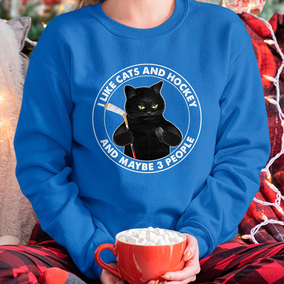 Cat Love Shirt, Funny Cat Lover Gift UnisexT-Shirt/Hoodie/Sweatshirt HLT00 - I Like Cats and Hockey and Maybe 3 People Funny Black Cats T-Shirt, Men, Black, 3X-Large