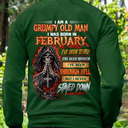 FEBRUARY BORN GRUMPY OLD MAN – BUILT THROUGH HELL - FOR MAN - TLEE02 (SKU2609-372-02)