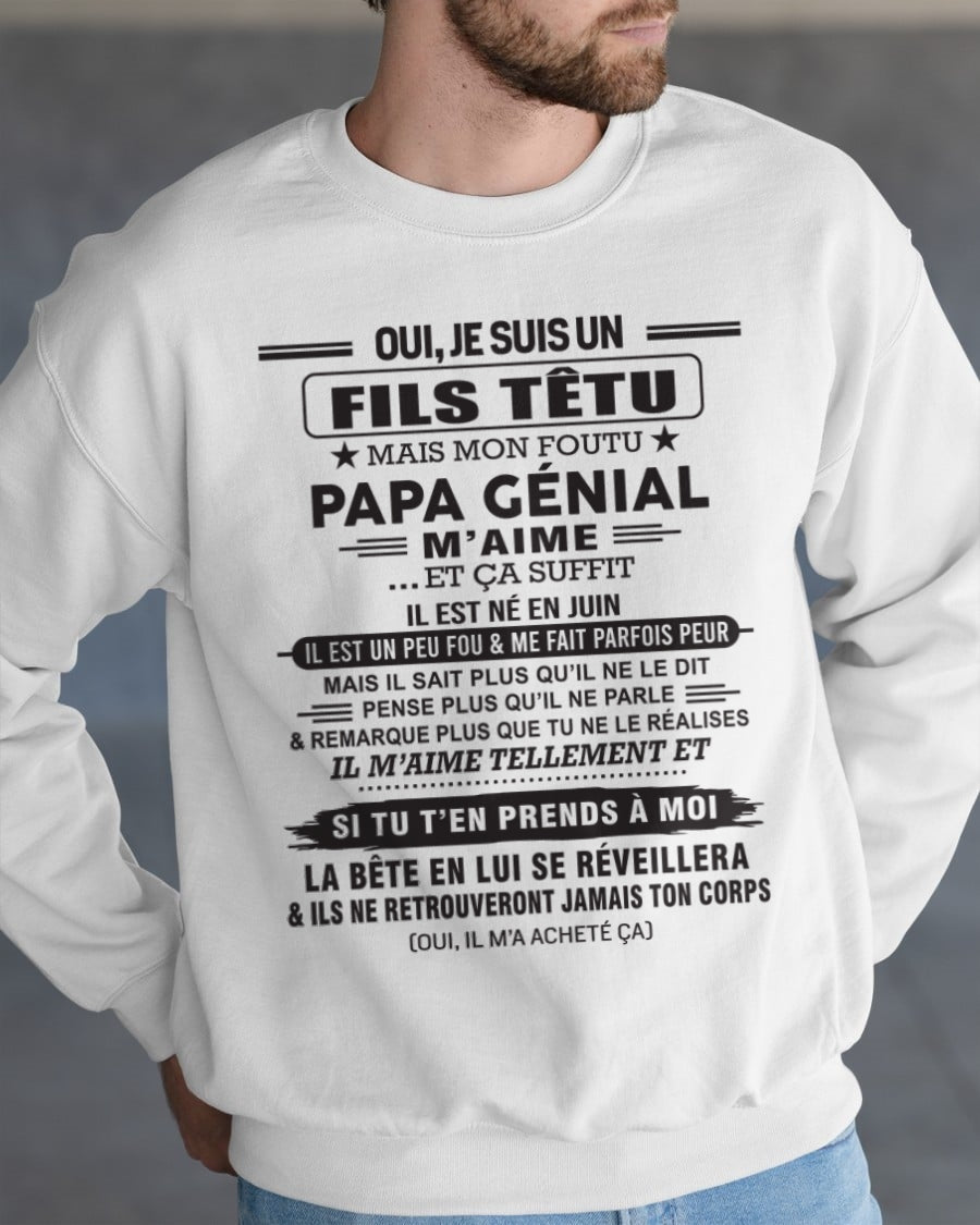 JUIN - Oui, je suis un garçon têtu – T-shirt | Cadeau d’anniversaire de papa pour son fils - TLEE06 / fr06 (SKU12-260-06)