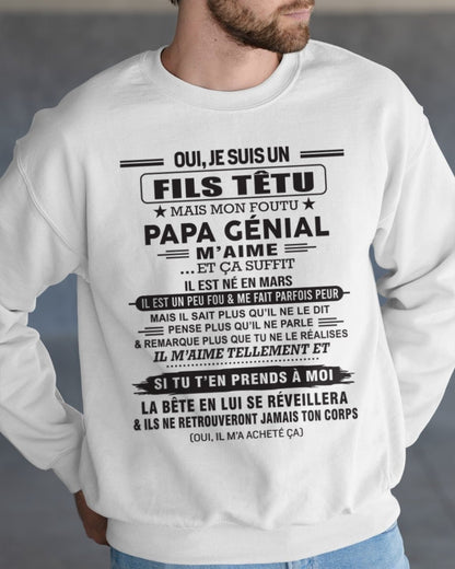 MARS - Oui, je suis un garçon têtu – T-shirt | Cadeau d’anniversaire de papa pour son fils - TLEE03 / fr03 (SKU12-260-03)