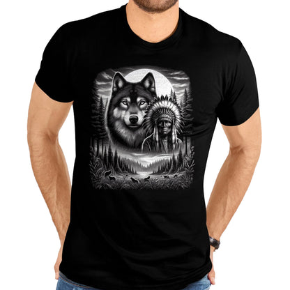Native American T-Shirts, Vintage Native American Unisex T-Shirt/Hoodie/Sweatshirt HLT00 - Native American Indian and Wolf Feathers Chief Art T-Shirt (1)