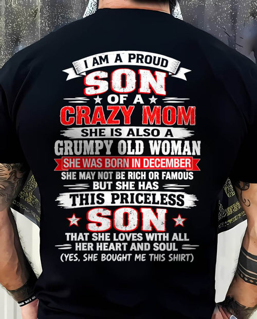 DECEMBER CRAZY MOM & PROUD SON SHIRT - FROM MOM - TLEE12 (SKU2610-744-12)