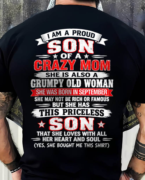 SEPTEMBER CRAZY MOM & PROUD SON SHIRT - FROM MOM - TLEE09 (SKU2610-744-09)