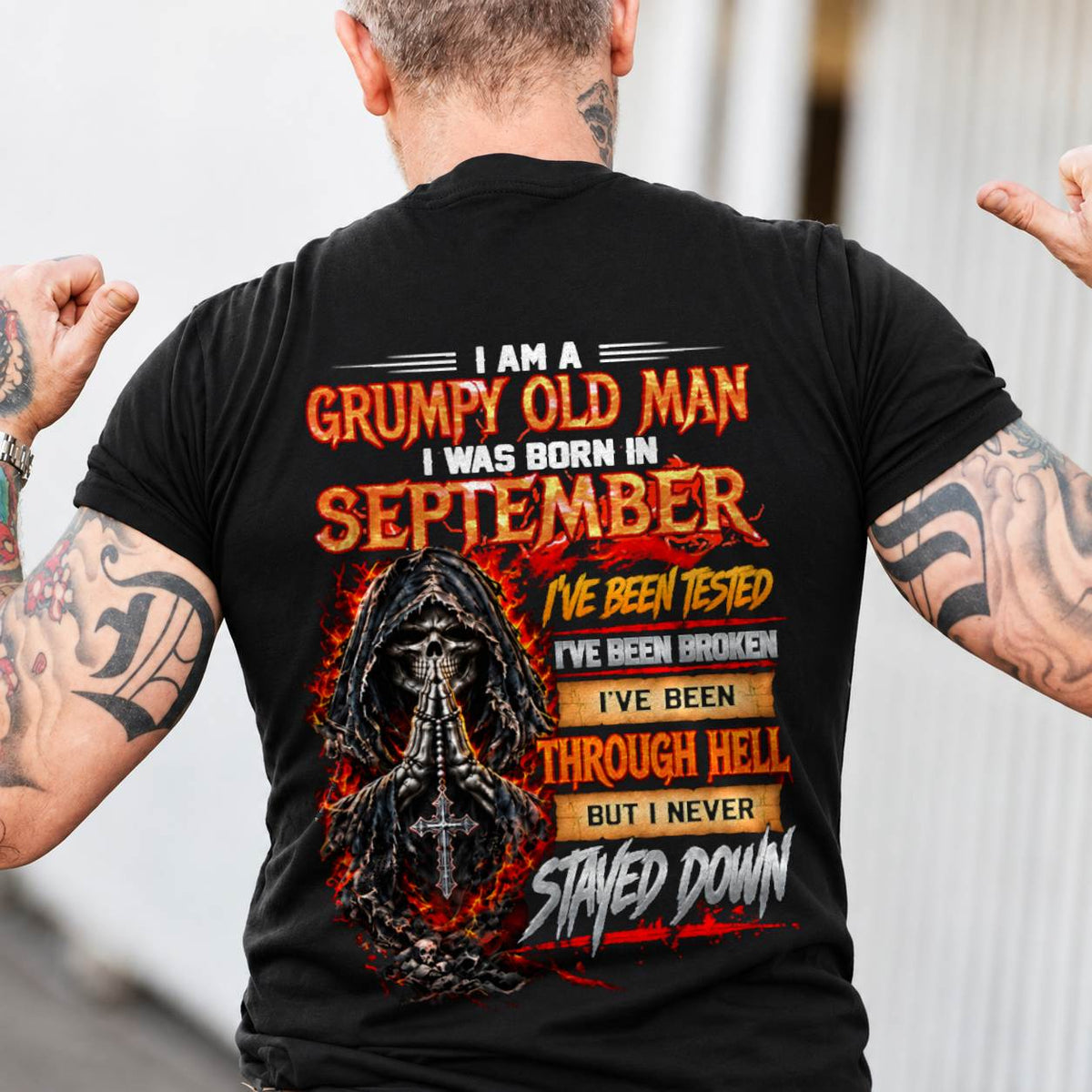 SEPTEMBER BORN GRUMPY OLD MAN – BUILT THROUGH HELL - FOR MAN - TLEE09 (SKU2609-372-09)