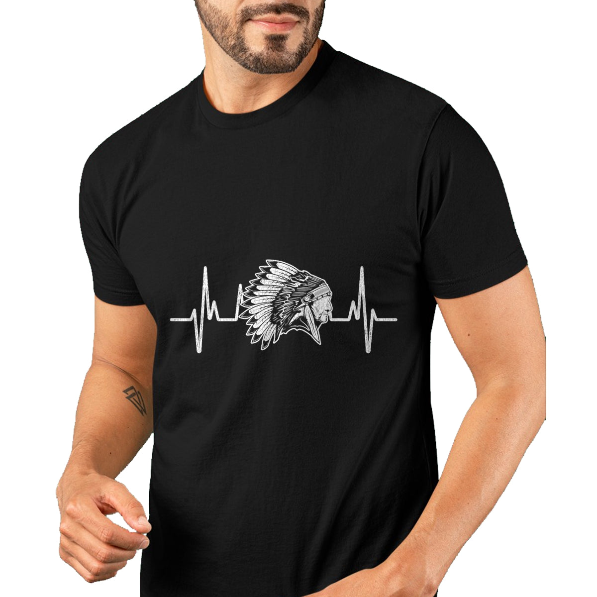Native American T-Shirts, Vintage Native American Unisex T-Shirt/Hoodie/Sweatshirt HLT00 - Native American Roots Headdress Heartbeat Native American T-Shirt (1)