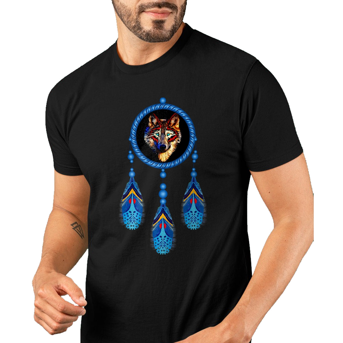 Native American T-Shirts, Vintage Native American Unisex T-Shirt/Hoodie/Sweatshirt HLT00 - Native American Timber Wolf Dream Catcher Tribal T-Shirt