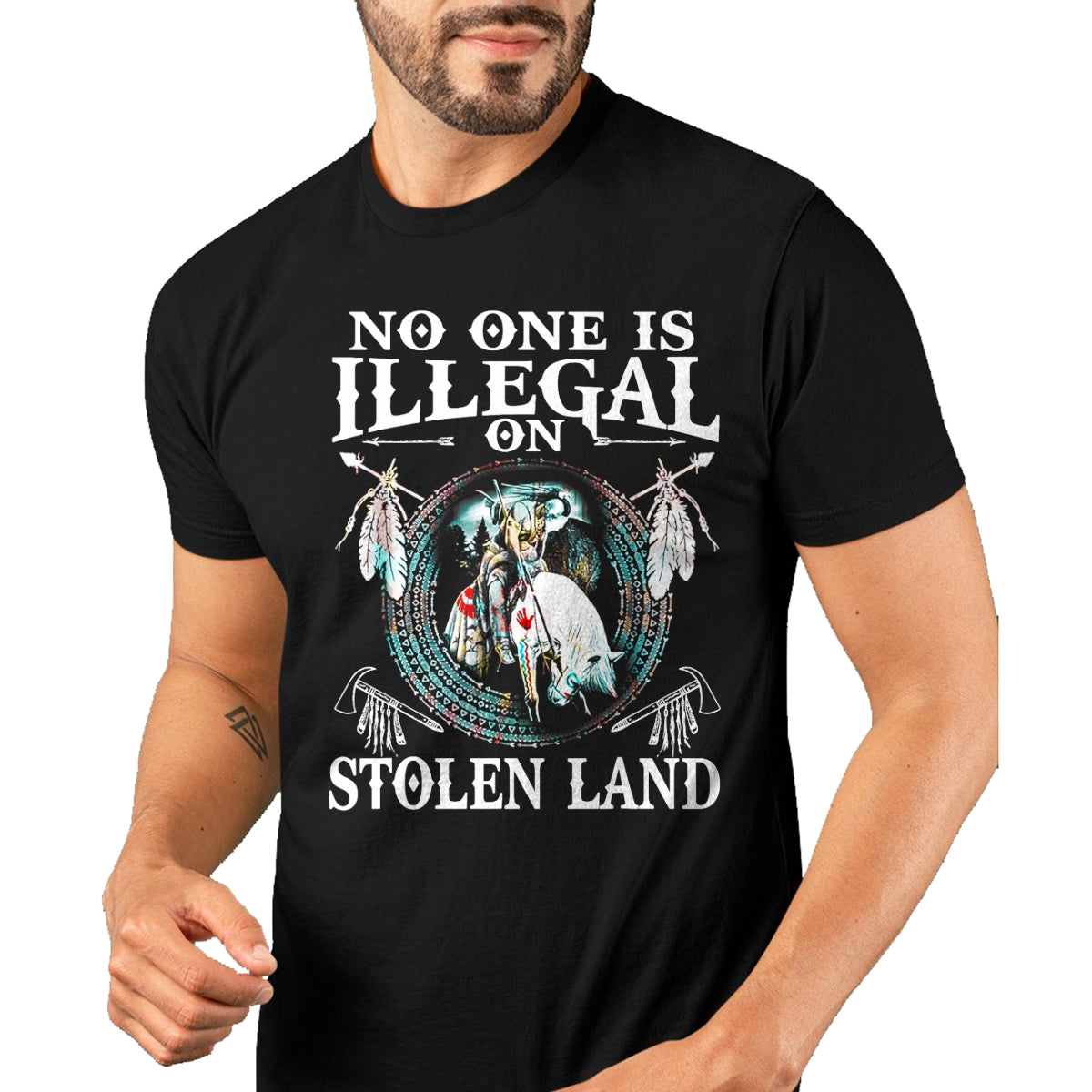 Native American T-Shirts, Vintage Native American Unisex T-Shirt/Hoodie/Sweatshirt HLT00 - No One Is Illegal on Stolen Land Gifts Native Americans T-Shirt (1)