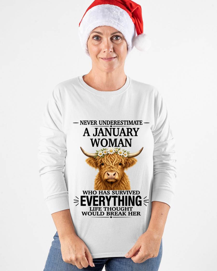 JANUARY WOMAN HIGHLAND COW SHIRT - FOR WOMEN - TLEE01 (SKU2606-158-01)