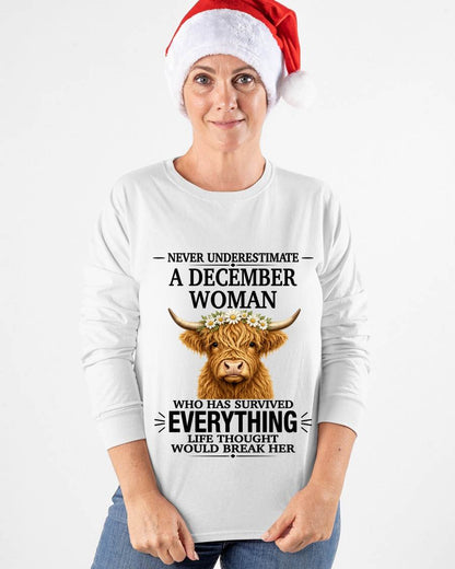 DECEMBER WOMAN HIGHLAND COW SHIRT - FOR WOMEN - TLEE12 (SKU2606-158-12)