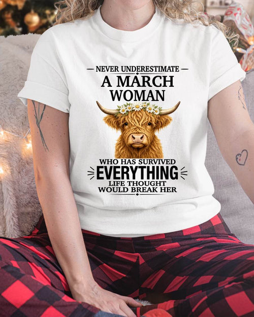 MARCH WOMAN HIGHLAND COW SHIRT - FOR WOMEN - TLEE03 (SKU2606-158-03)