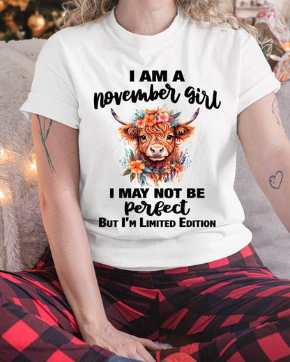 NOVEMBER GIRL FLORAL HIGHLAND COW TEE - FOR WOMEN - TLEE11 (SKU2607-278-11)