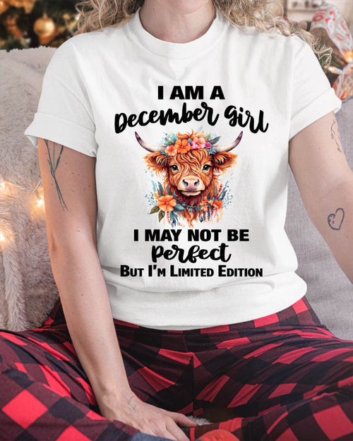 DECEMBER GIRL FLORAL HIGHLAND COW TEE - FOR WOMEN - TLEE12 (SKU2607-278-12)