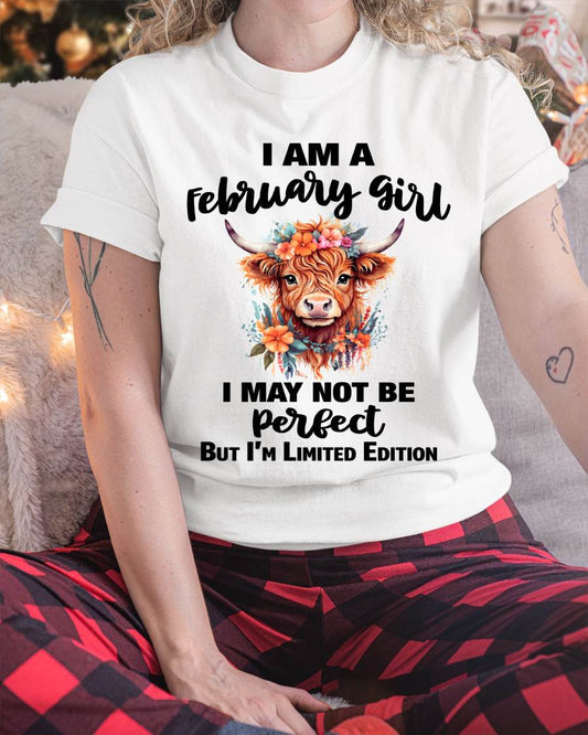 FEBRUARY GIRL FLORAL HIGHLAND COW TEE - FOR WOMEN - TLEE02 (SKU2607-278-02)