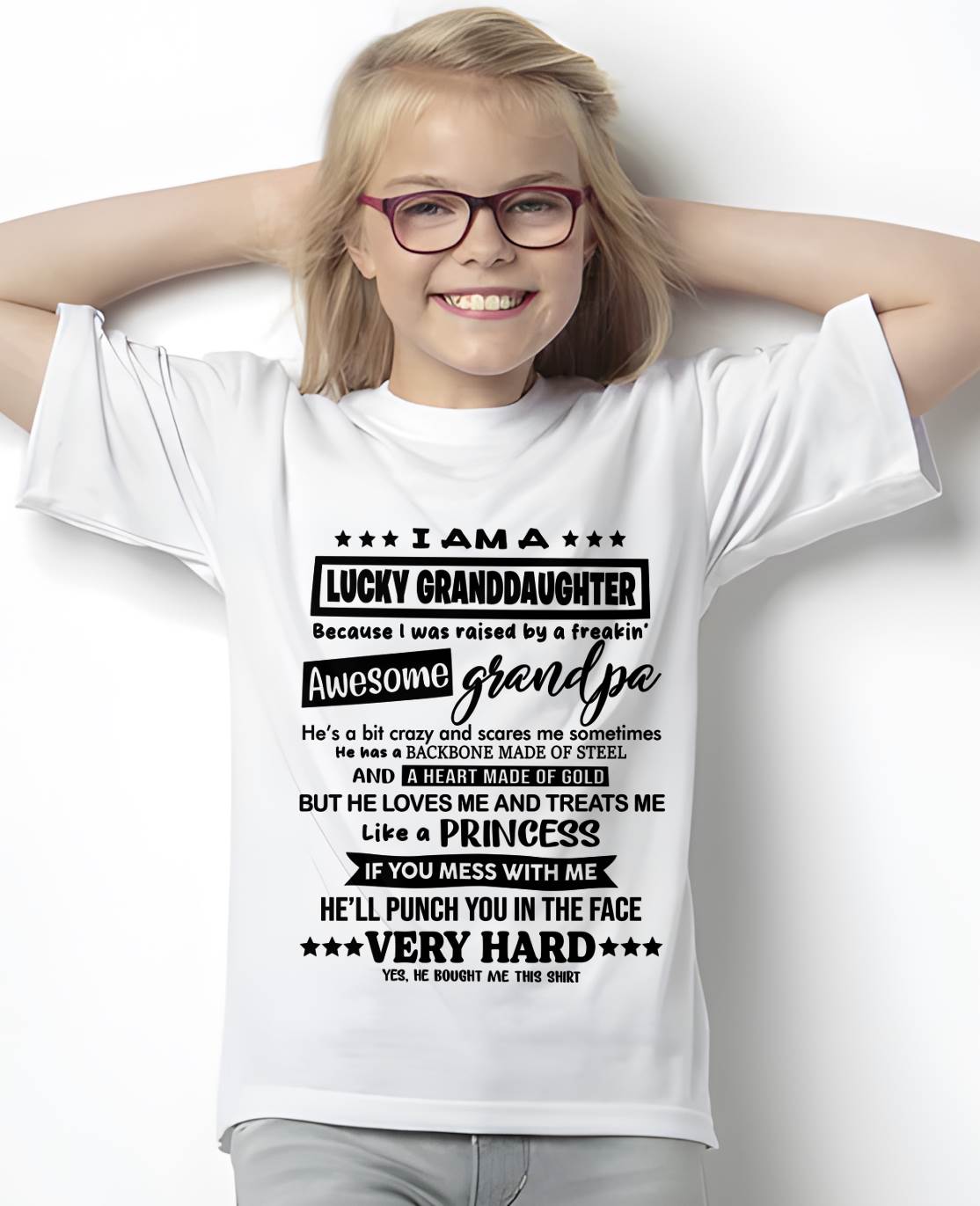 LUCKY GRANDDAUGHTER SHIRT RAISED BY AN AWESOME GRANDPA  - FROM GRANDPA - TLEE00 (SKU2603-271-00)