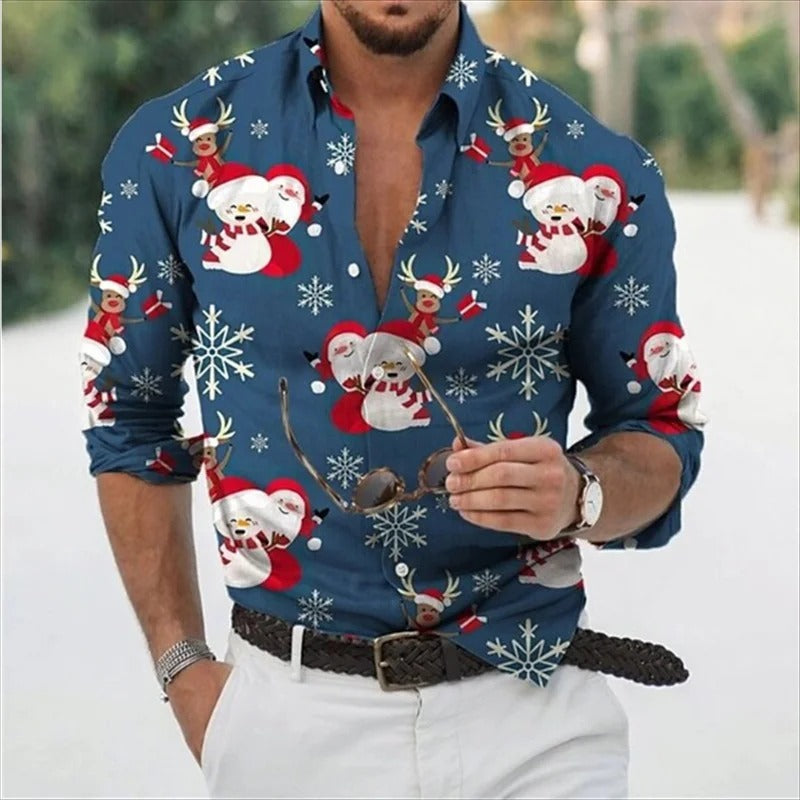 Hawaiian Shirt – Christmas Snowman Print, Funny Holiday Long Sleeve for Men & Women