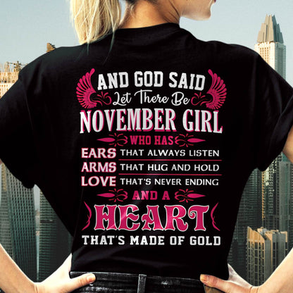 NOVEMBER GIRL – EARS THAT LISTEN ARMS THAT HUG LOVE NEVER ENDING HEART OF GOLD - FOR WOMEN - TLEE11 (SKU09-75-11)