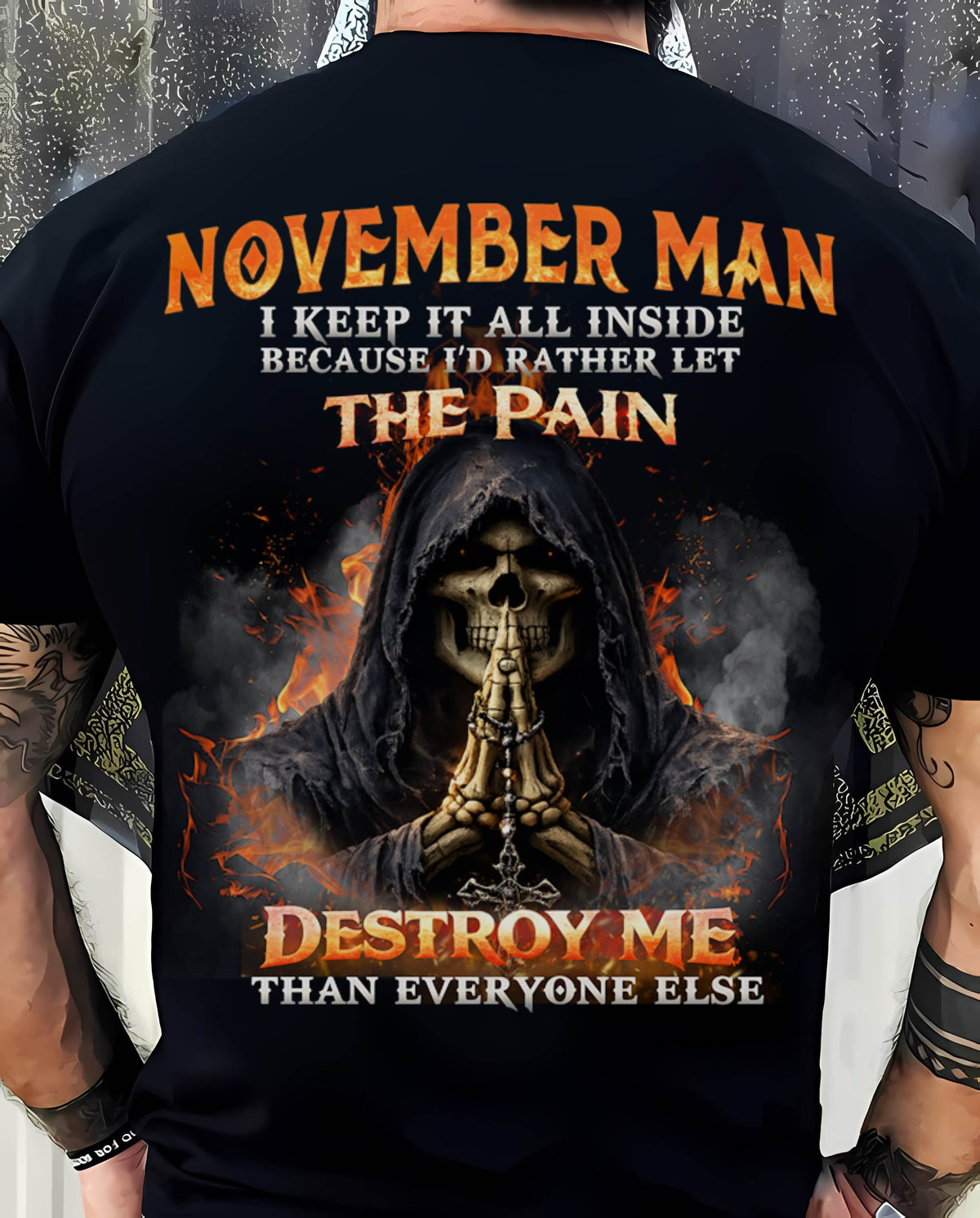 NOVEMBER MAN SKULL SHIRT – I KEEP IT ALL INSIDE DARK GOTHIC T-SHIRT - FOR MAN - TLEE11 (SKU2604-136-11)