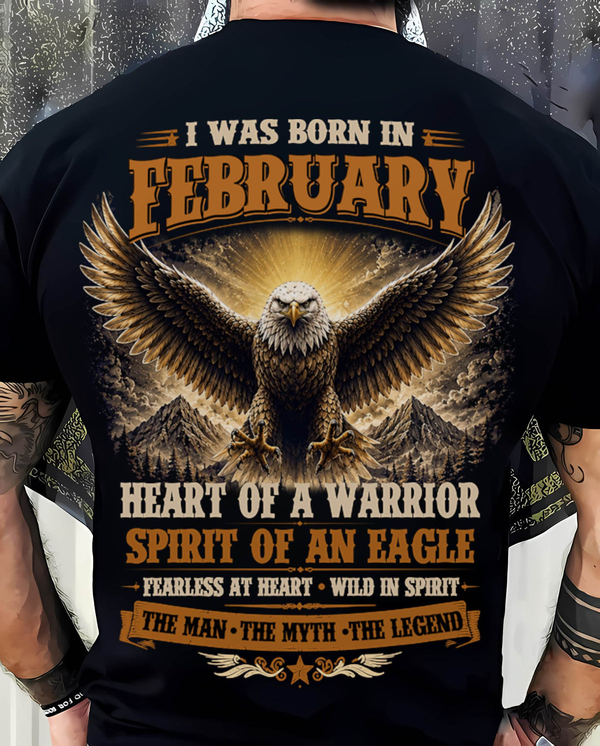 FEBRUARY BORN WARRIOR EAGLE SHIRT DESIGN - FOR MAN - TLEE02 (SKU2605-225-02)