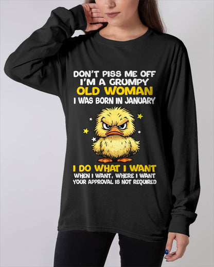 JANUARY BORN - GRUMPY OLD WOMAN FUNNY DUCK SHIRT - FOR WOMEN - TLEE01 (SKU2603-236-01)