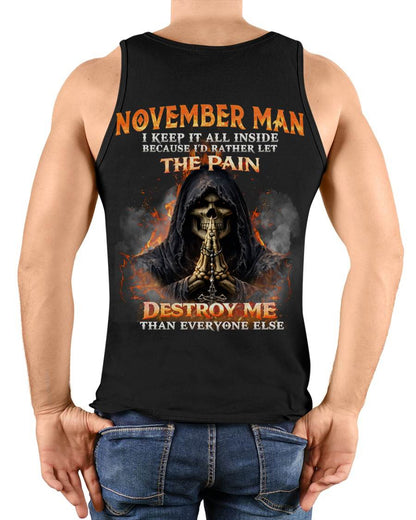NOVEMBER MAN SKULL SHIRT – I KEEP IT ALL INSIDE DARK GOTHIC T-SHIRT - FOR MAN - TLEE11 (SKU2604-136-11)