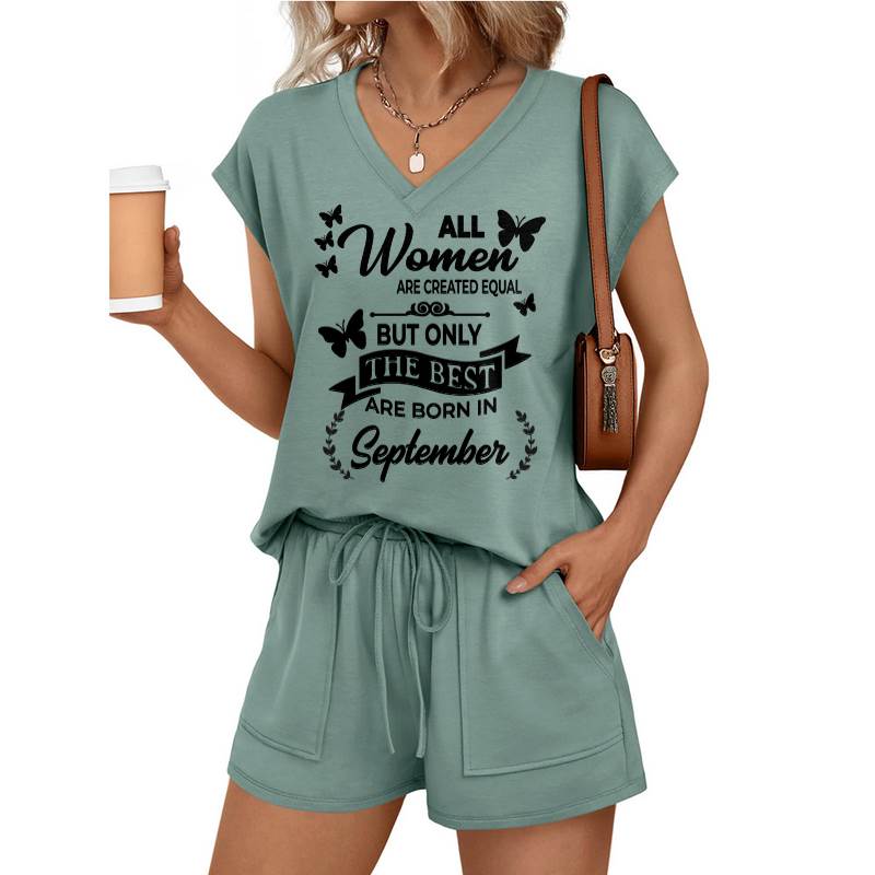 SEPTEMBER - V-NECK SHORT SET W02 -  FOR WOMEN - TLEE09 (SKU2607-124-09)