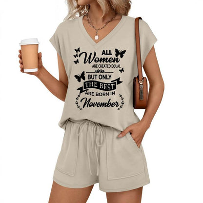 NOVEMBER - V-NECK SHORT SET W02 -  FOR WOMEN - TLEE11 (SKU2607-124-11)