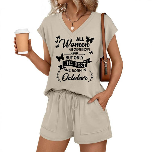 OCTOBER - V-NECK SHORT SET W02 -  FOR WOMEN - TLEE10 (SKU2607-124-10)