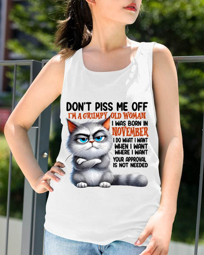 NOVEMBER GRUMPY OLD WOMAN CAT T-SHIRT – FUNNY ATTITUDE SHIRT - FOR WOMEN - TLEE11 (SKU2603-319-11)