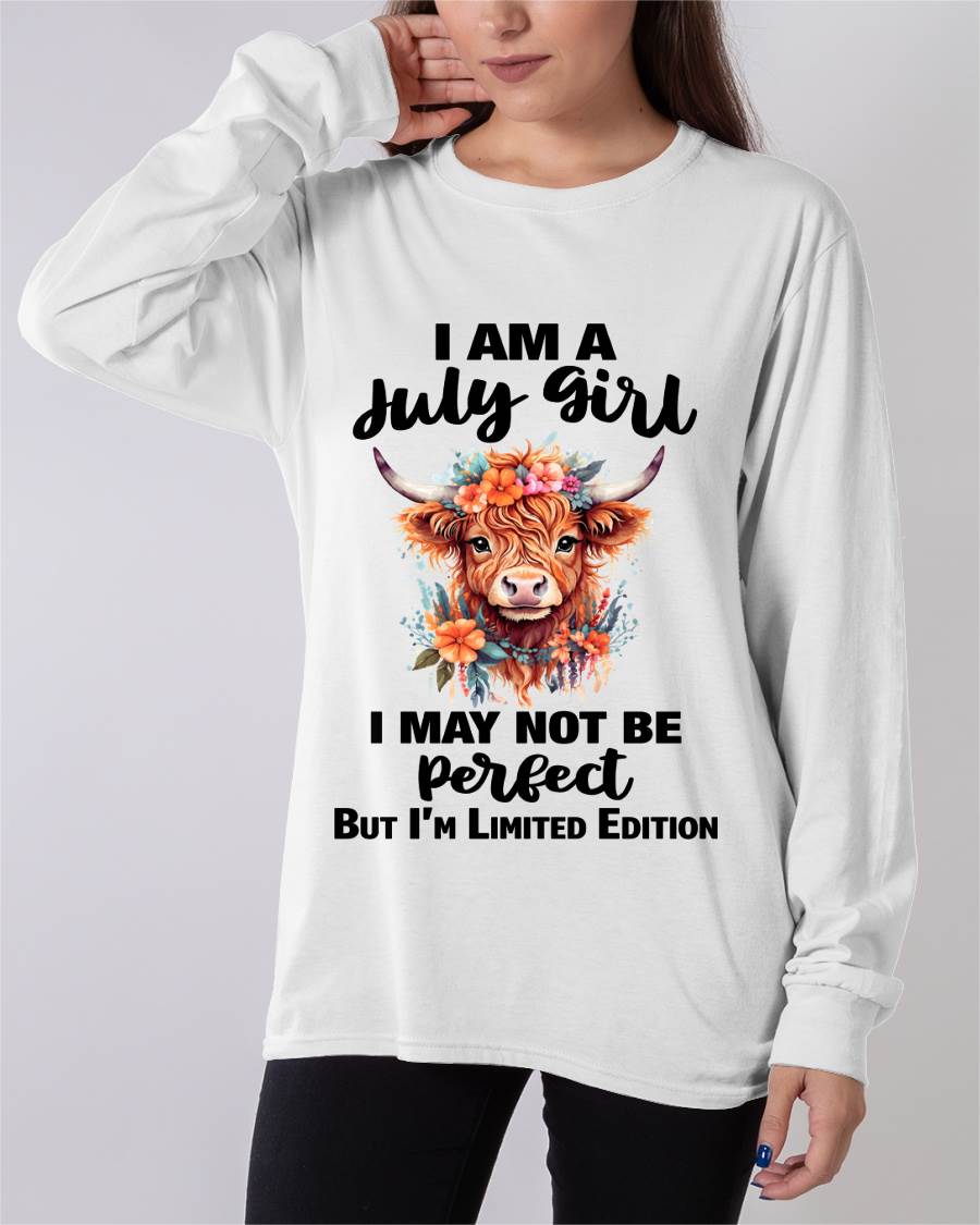 JULY GIRL FLORAL HIGHLAND COW TEE - FOR WOMEN - TLEE07 (SKU2607-278-07)