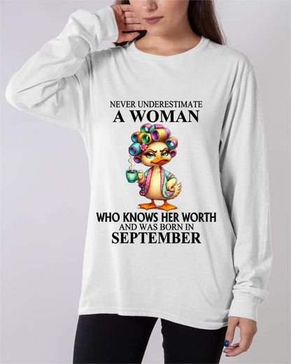 SEPTEMBER – NEVER UNDERESTIMATE A WOMAN WHO KNOWS HER WORTH - FOR WOMEN - TLEE09 (SKU2604-56-09)