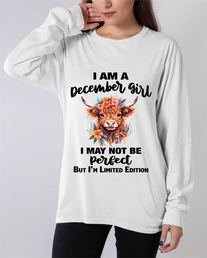 DECEMBER GIRL FLORAL HIGHLAND COW TEE - FOR WOMEN - TLEE12 (SKU2607-278-12)