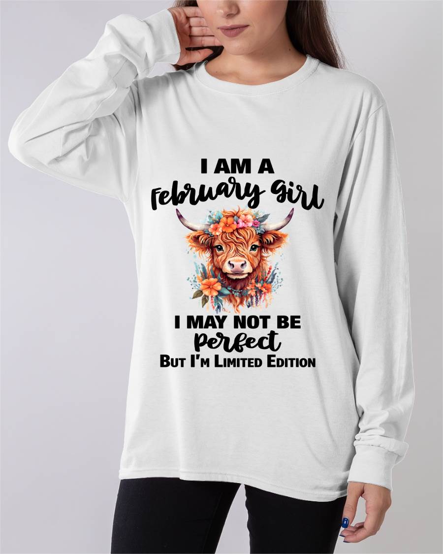 FEBRUARY GIRL FLORAL HIGHLAND COW TEE - FOR WOMEN - TLEE02 (SKU2607-278-02)