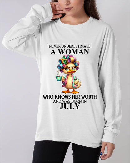 JULY – NEVER UNDERESTIMATE A WOMAN WHO KNOWS HER WORTH - FOR WOMEN - TLEE07 (SKU2604-56-07)