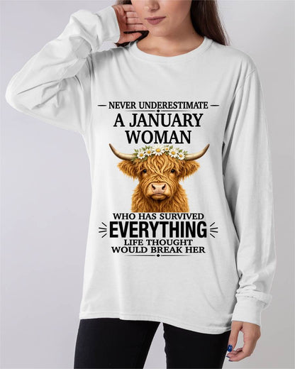 JANUARY WOMAN HIGHLAND COW SHIRT - FOR WOMEN - TLEE01 (SKU2606-158-01)