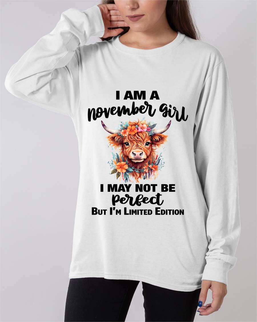 NOVEMBER GIRL FLORAL HIGHLAND COW TEE - FOR WOMEN - TLEE11 (SKU2607-278-11)