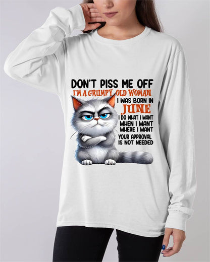 JUNE GRUMPY OLD WOMAN CAT T-SHIRT – FUNNY ATTITUDE SHIRT - FOR WOMEN - TLEE06 (SKU2603-319-06)