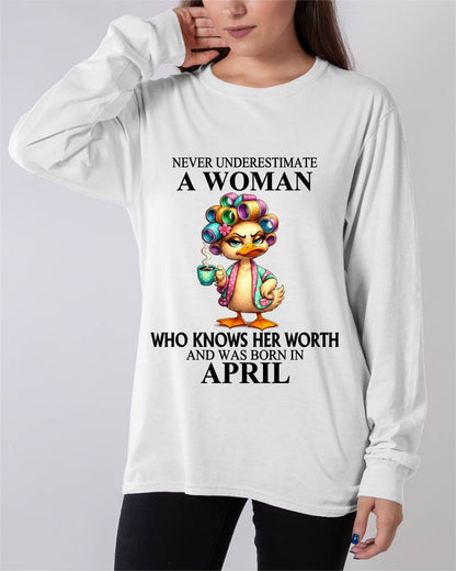 APRIL – NEVER UNDERESTIMATE A WOMAN WHO KNOWS HER WORTH - FOR WOMEN - TLEE04 (SKU2604-56-04)