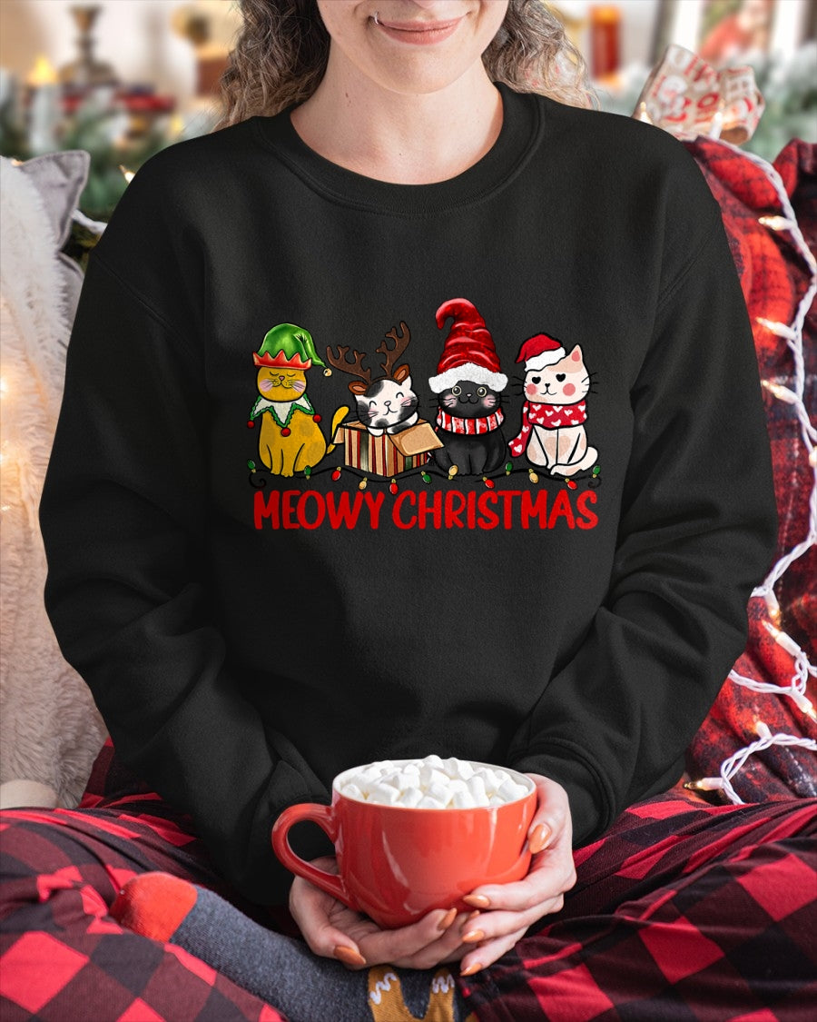 Funny Christmas Cats - Cute Kitten Cats Santa Hat Xmas T-Shirt (SKU-MRCM-9) FMA