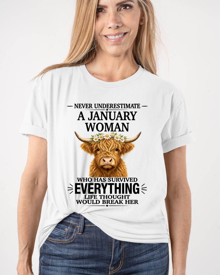 JANUARY WOMAN HIGHLAND COW SHIRT - FOR WOMEN - TLEE01 (SKU2606-158-01)