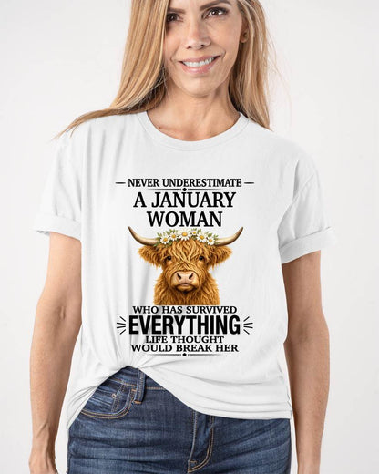 JANUARY WOMAN HIGHLAND COW SHIRT - FOR WOMEN - TLEE01 (SKU2606-158-01)