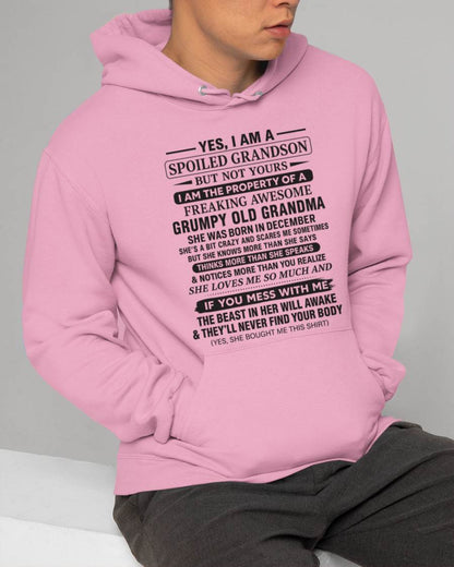 DECEMBER - YES, I AM A SPOILED GRANDSON BUT NOT YOURS I AM THE PROPERTY OF A FREAKING AWESOME GRUMPY OLD GRANDMA - FROM GRANDMA - TLEE12 (SKU10-171-12)