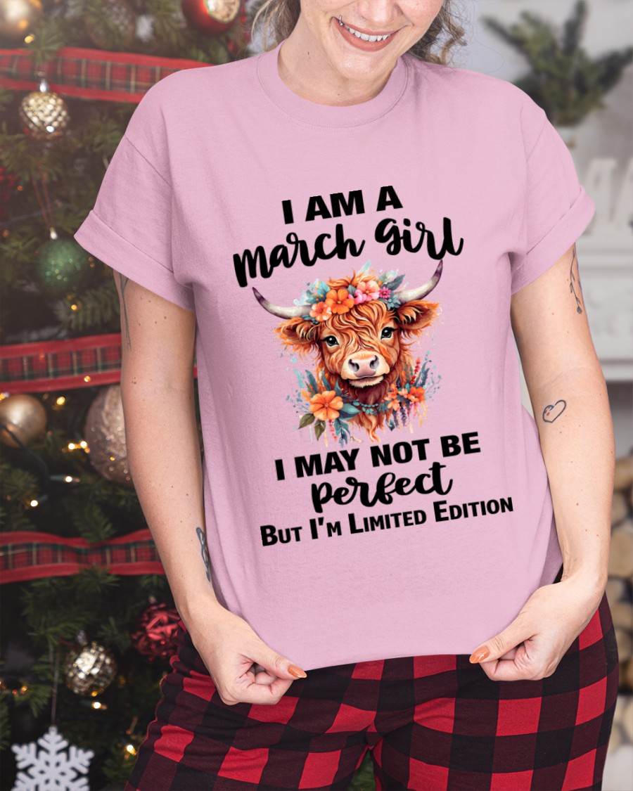 MARCH GIRL FLORAL HIGHLAND COW TEE - FOR WOMEN - TLEE03 (SKU2607-278-03)