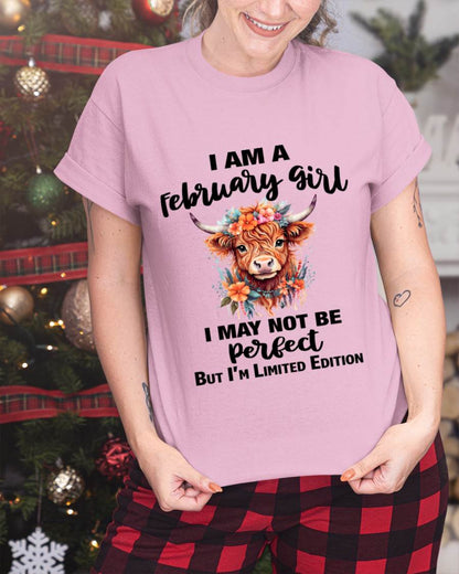 FEBRUARY GIRL FLORAL HIGHLAND COW TEE - FOR WOMEN - TLEE02 (SKU2607-278-02)