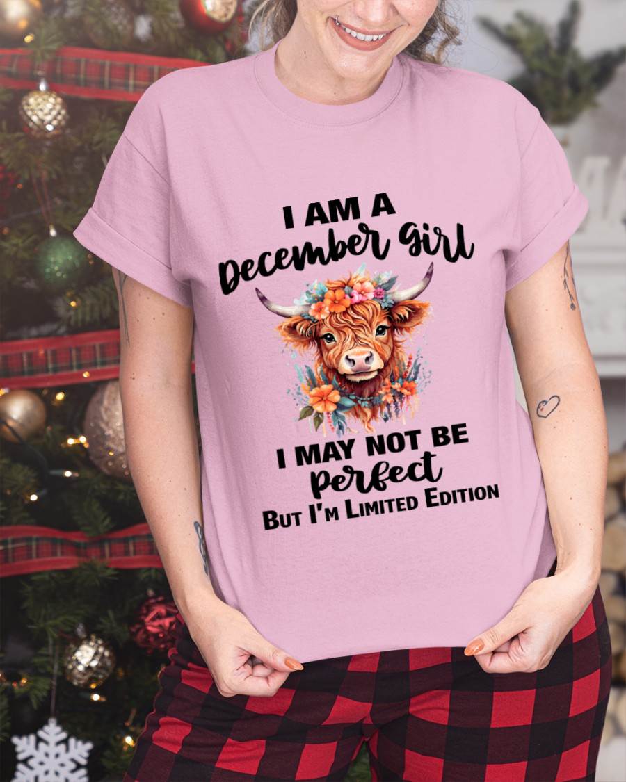 DECEMBER GIRL FLORAL HIGHLAND COW TEE - FOR WOMEN - TLEE12 (SKU2607-278-12)